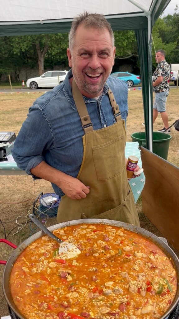 Louis Silk preparing Chicken and Chorizo Paella